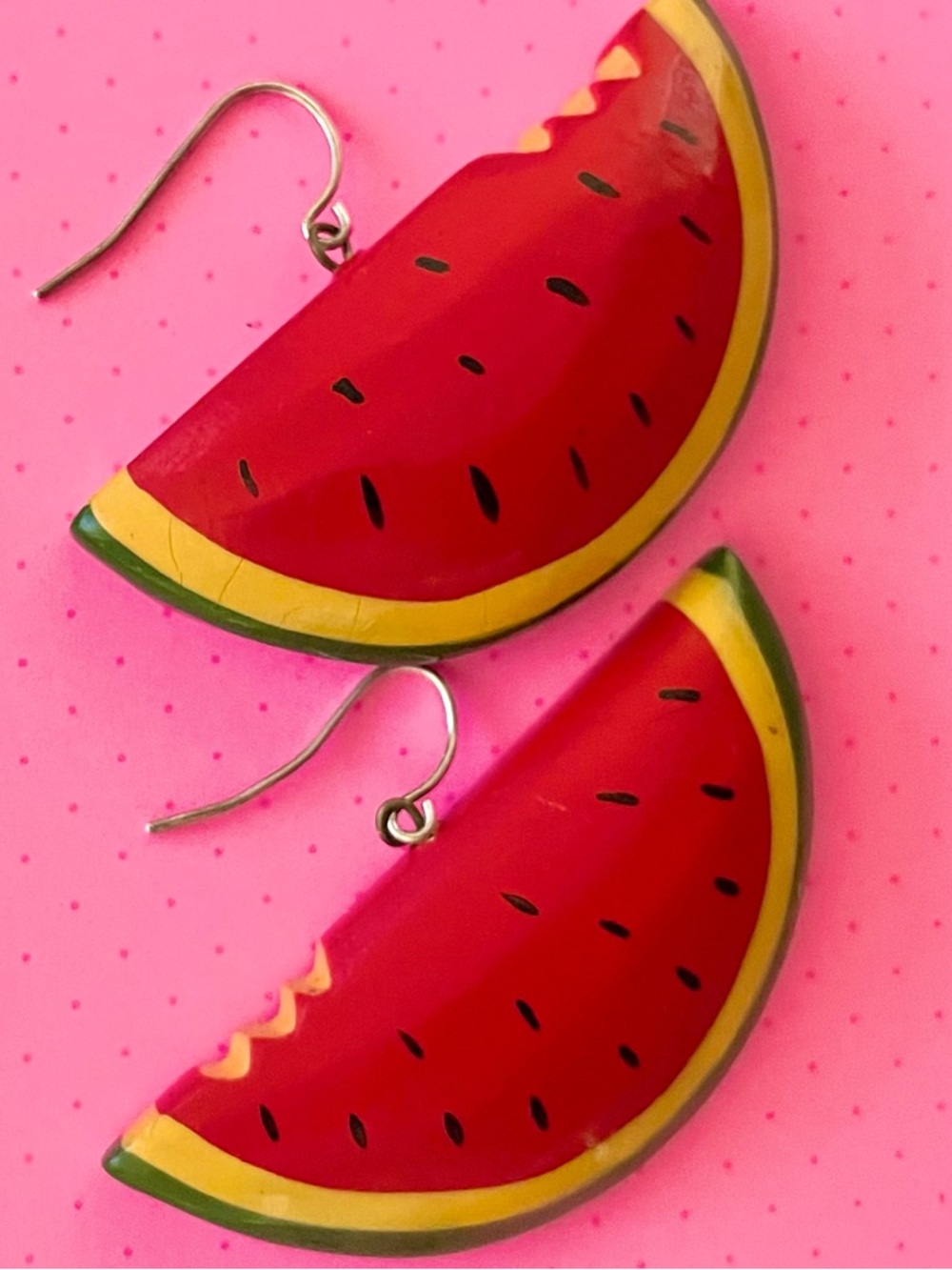 Vintage 90s Watermelon Slice Drop Earrings- Handmade
